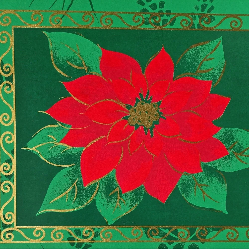 SET of 8 Vintage Christmas Poinsettia Vinyl Placemats!! BEAUTIFUL HOLIDAY DECOR